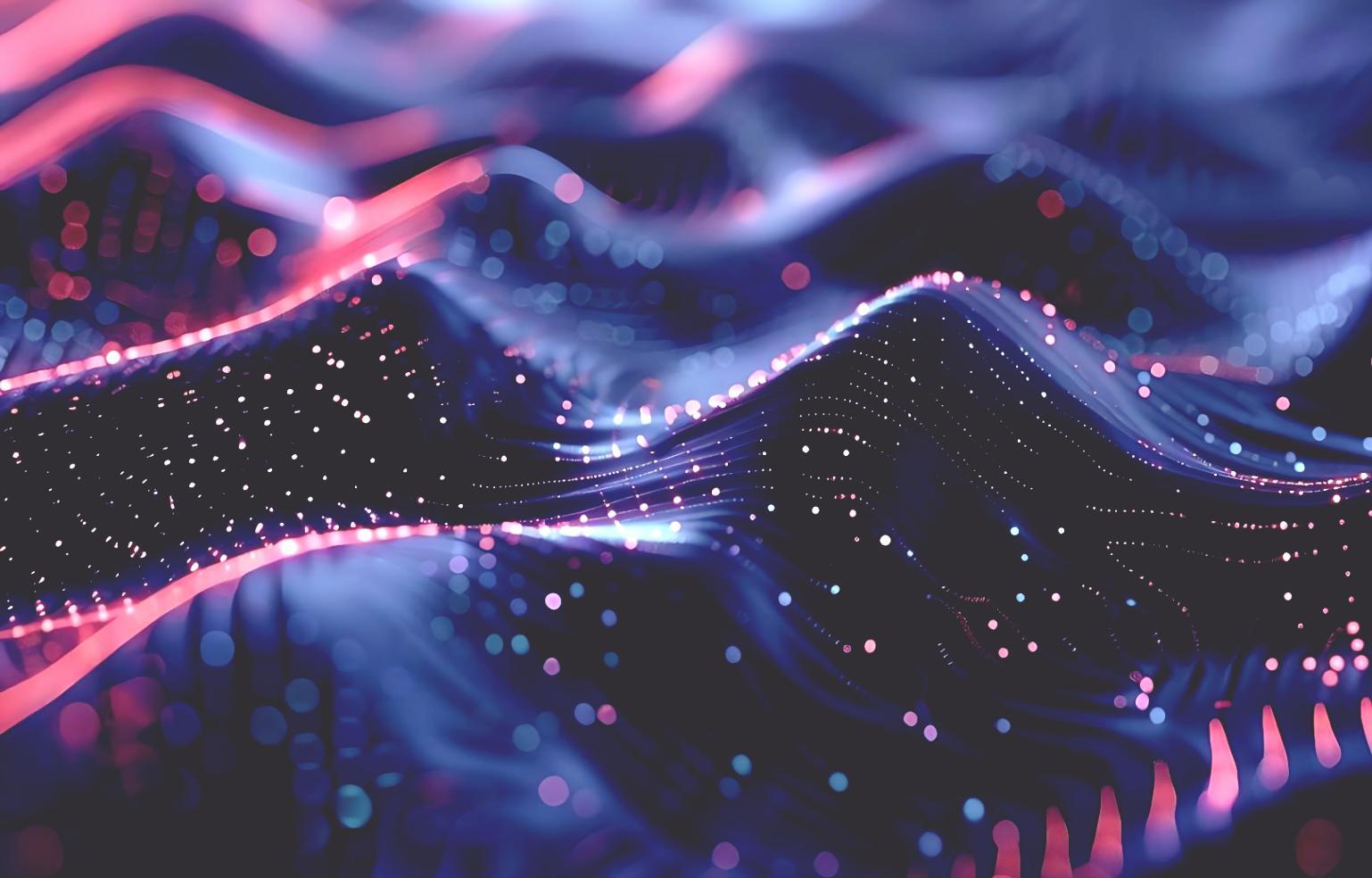 Neural network visualization showing interconnected nodes and data flow patterns